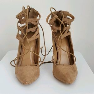 Tan lace up heels